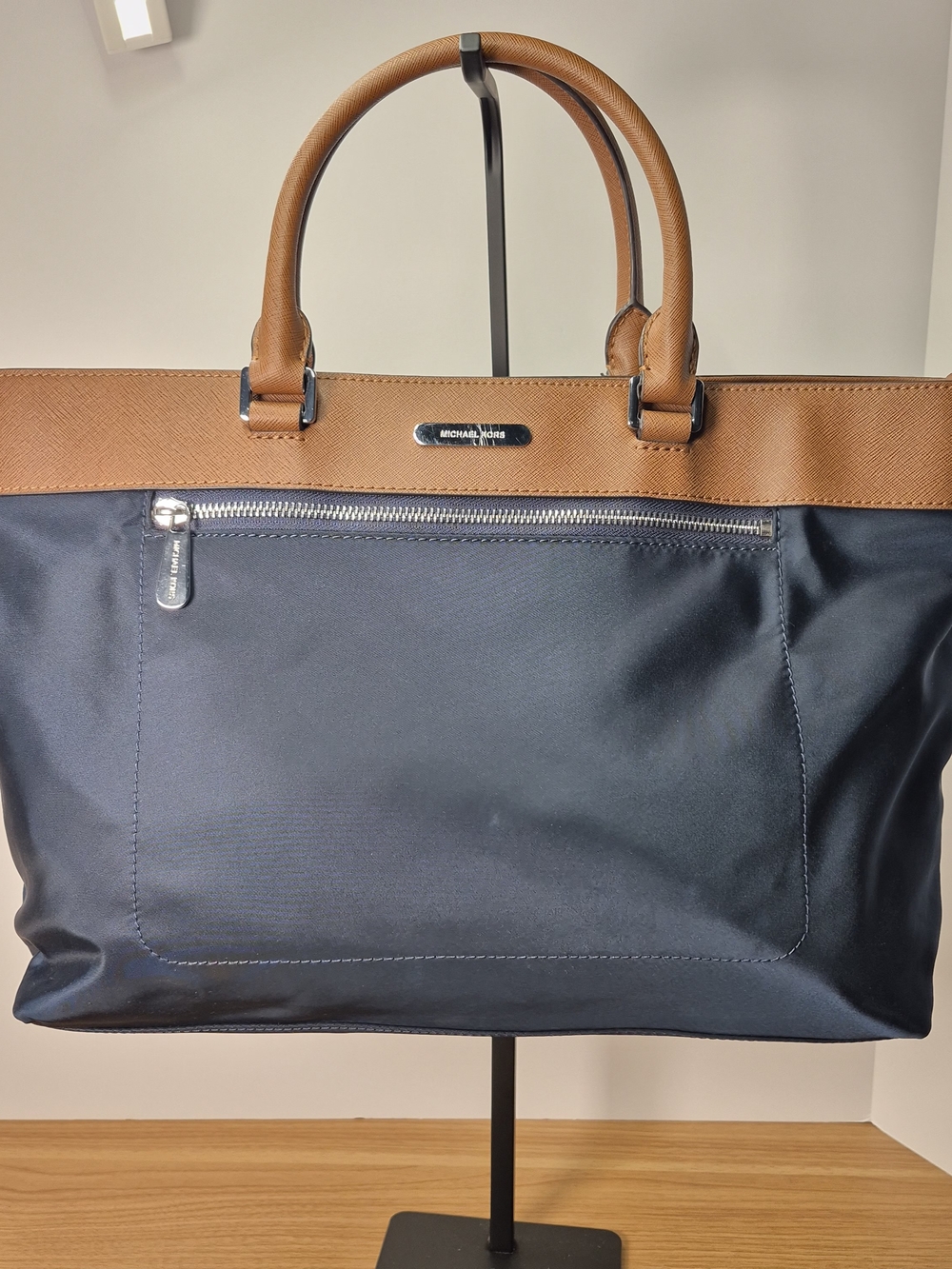 Michael Kors Navy Nylon Saffiano Leather Tote Bag Work Laptop Shoulder Bag